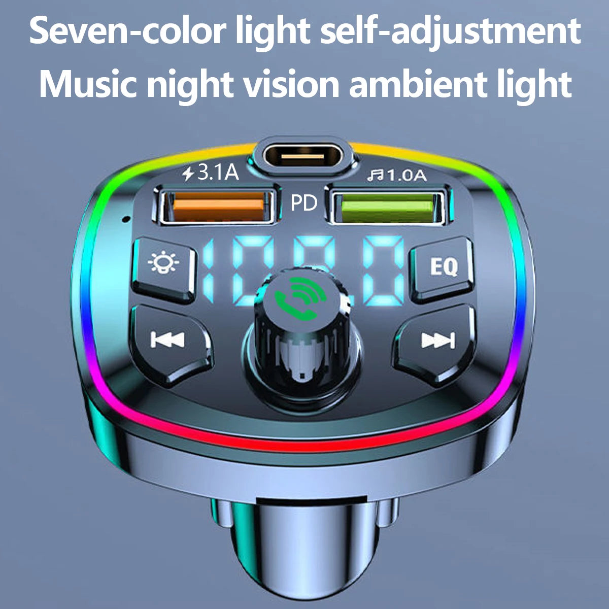 Car MP3 Player Bluetooth 5.0 FM Transmitter Handsfree Car Radio Modulator with Built-in Mic USB Quick Charge Adapter for Car