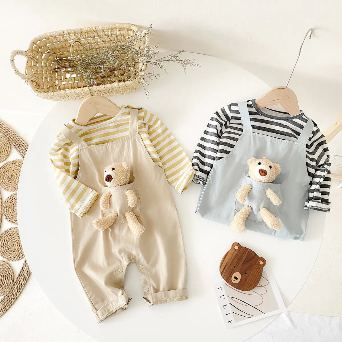 Striped Bear Romper for Infants and Toddlers (Korean Style)