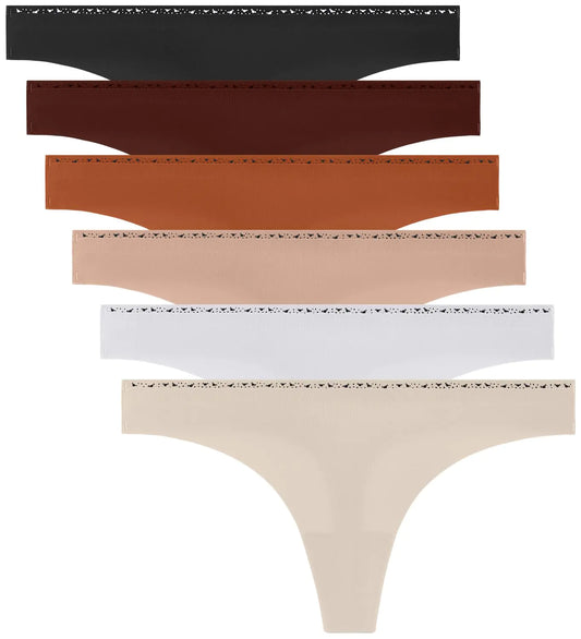 CINOON Womens Seamless Thongs Underwear Ladies No Show Thong Sexy Bikini Soft Stretch Panties Plus Size Mujer Ropa Interior 6 Pack