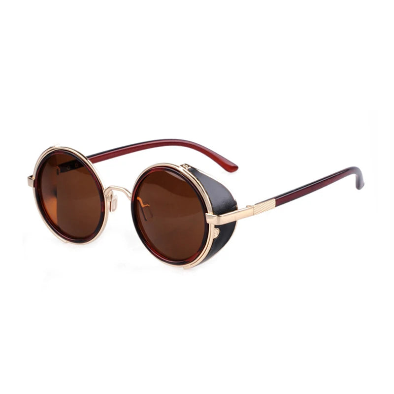 Retro Steampunk Sunglasses Men Women Round Metal Shields Sun Glasses Brand Designer Fashion Eyewear Mirror Lens UV400