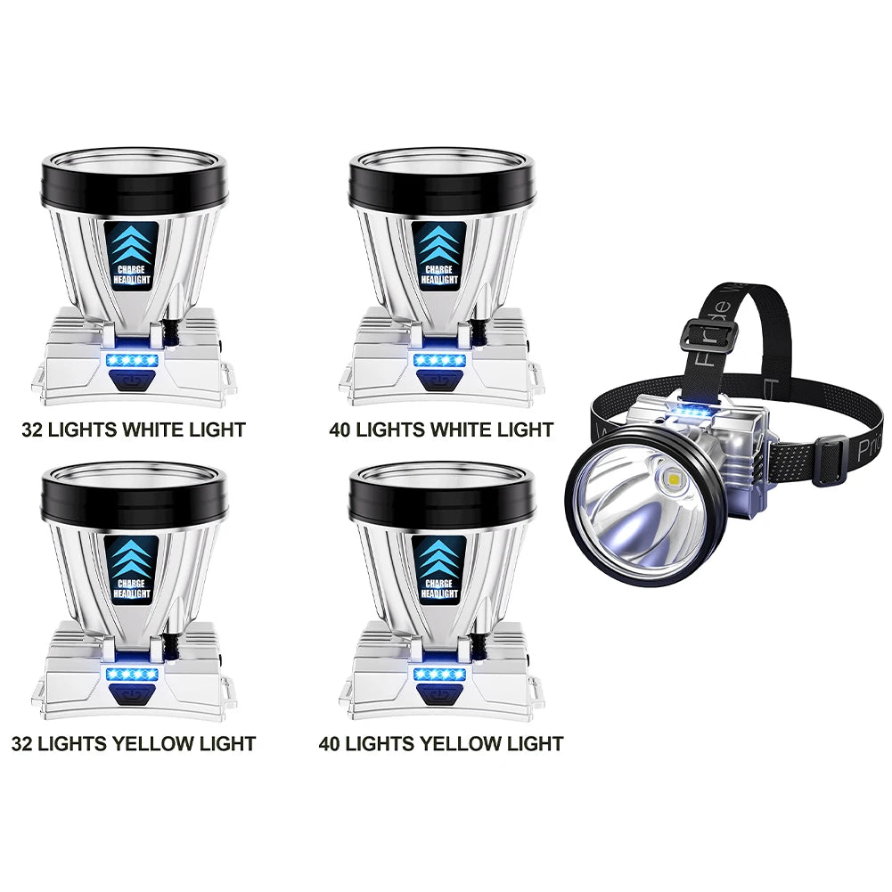 LED Rechargeable Headlamp Long-Range Head-Mounted Night Fishing Lamp Mining Headlight for Outdoor Camping Running Cycling