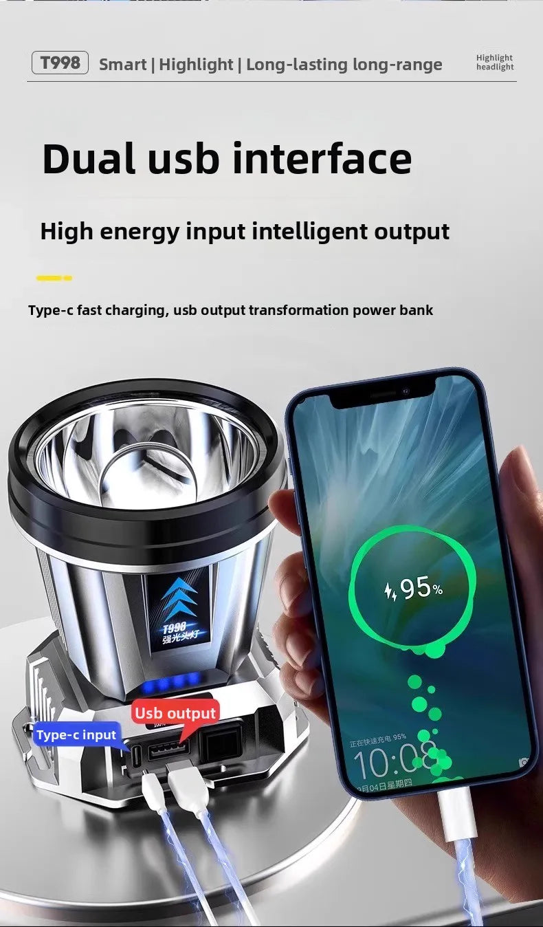 Headlight head mounted strong light charging ultra bright fishing special ultra long endurance lithium battery flashlight mining