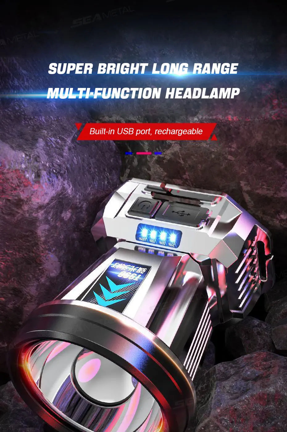 SEAMETAL Portable Work Light Ultra-Bright Head-Mounted Working Light Outdoor Emergency Led Flashlight Fishing Lamp USB Charging