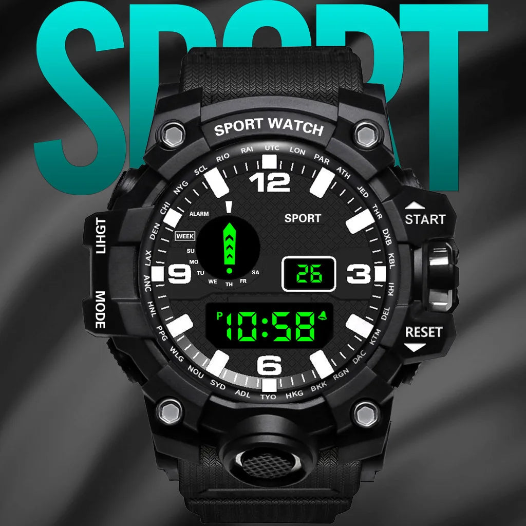 Fashion Men's Watch Sports Electronic Wristwatch Large dial Multifunctional Waterproof Luminous Alarm Kids Male's Military Watch