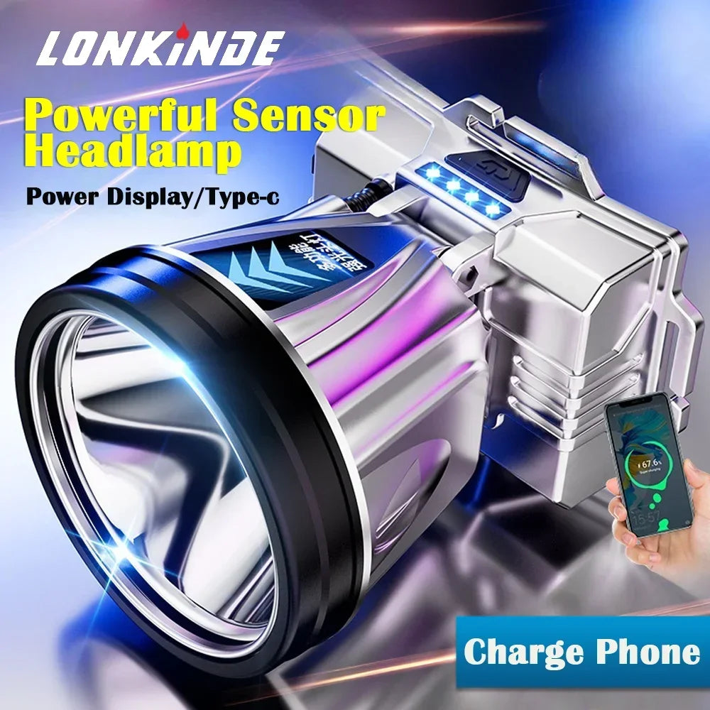 LED Strong Bald Headlight Ultra Bright Rechargeable Head Wear Flashlight Night Fishing Working Miner's Light Field Long Distance