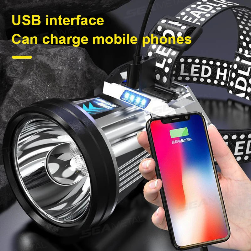 SEAMETAL Portable Work Light Ultra-Bright Head-Mounted Working Light Outdoor Emergency Led Flashlight Fishing Lamp USB Charging