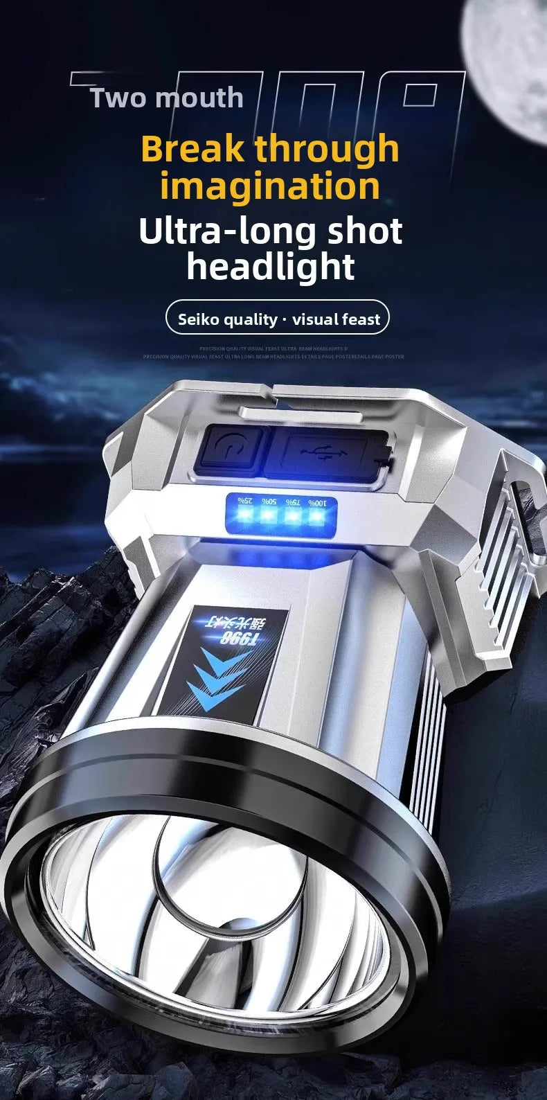 Headlight head mounted strong light charging ultra bright fishing special ultra long endurance lithium battery flashlight mining
