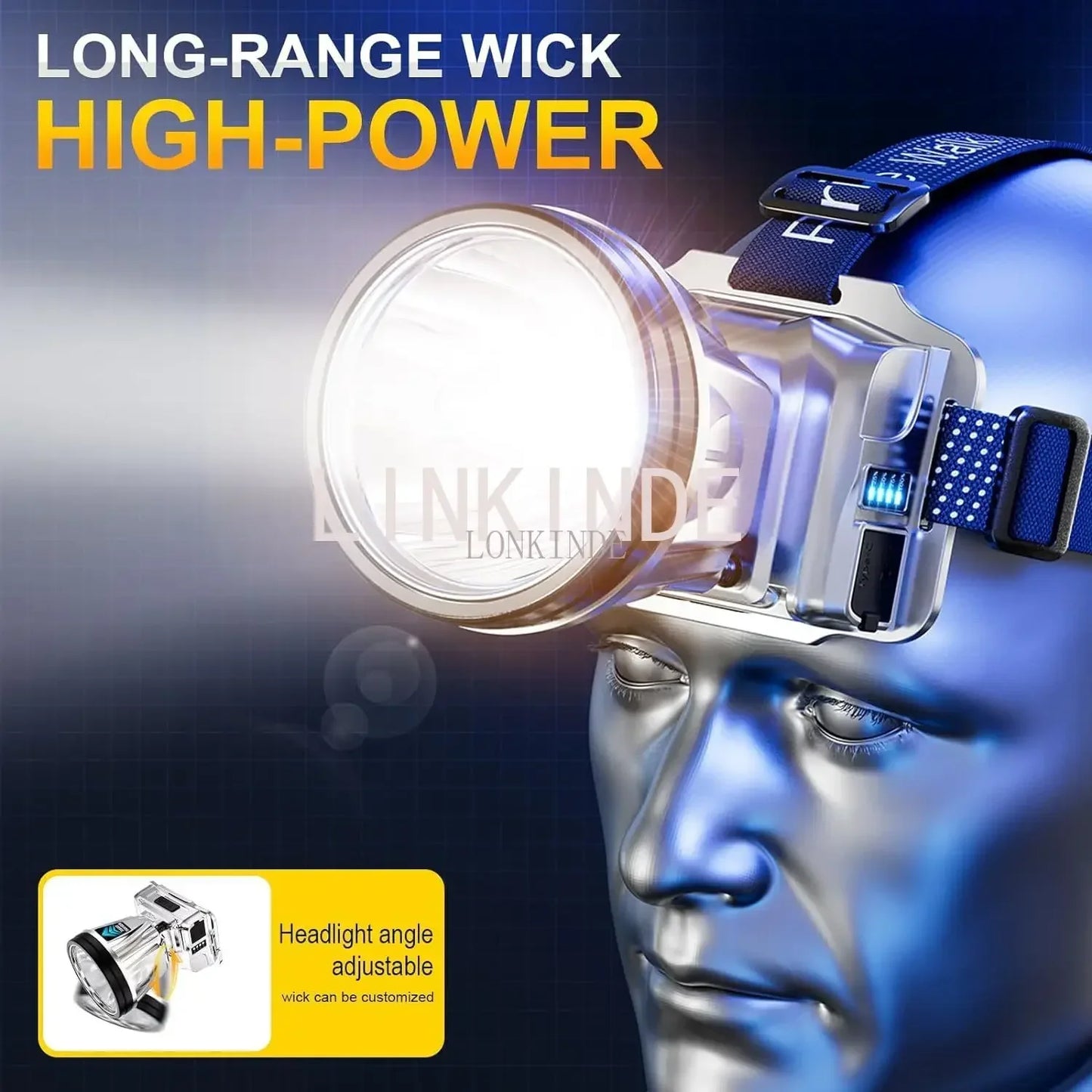 LED Strong Bald Headlight Ultra Bright Rechargeable Head Wear Flashlight Night Fishing Working Miner's Light Field Long Distance