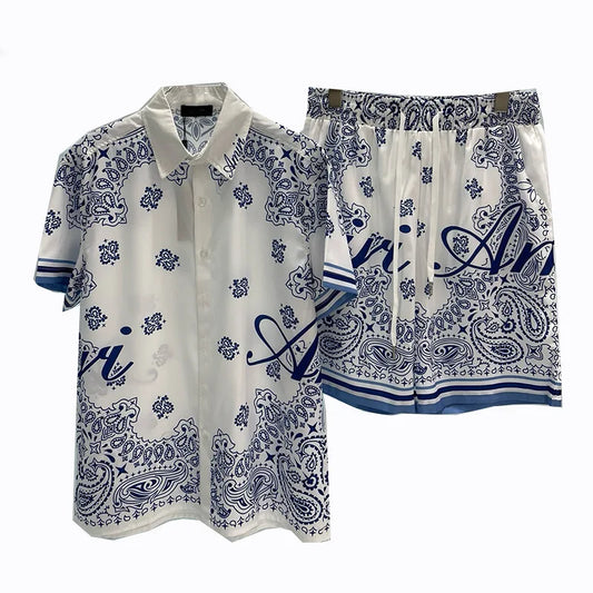 Ropa Para Hombre Royal Luxury Digital Printing Fashion Suits 2 Piece Shorts Suit High Quality Summer Short Sleeve Shirts Outfit