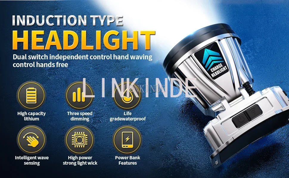 LED Strong Bald Headlight Ultra Bright Rechargeable Head Wear Flashlight Night Fishing Working Miner's Light Field Long Distance