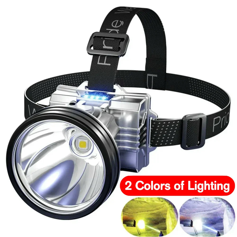 LED Rechargeable Headlamp Long-Range Head-Mounted Night Fishing Lamp Mining Headlight for Outdoor Camping Running Cycling