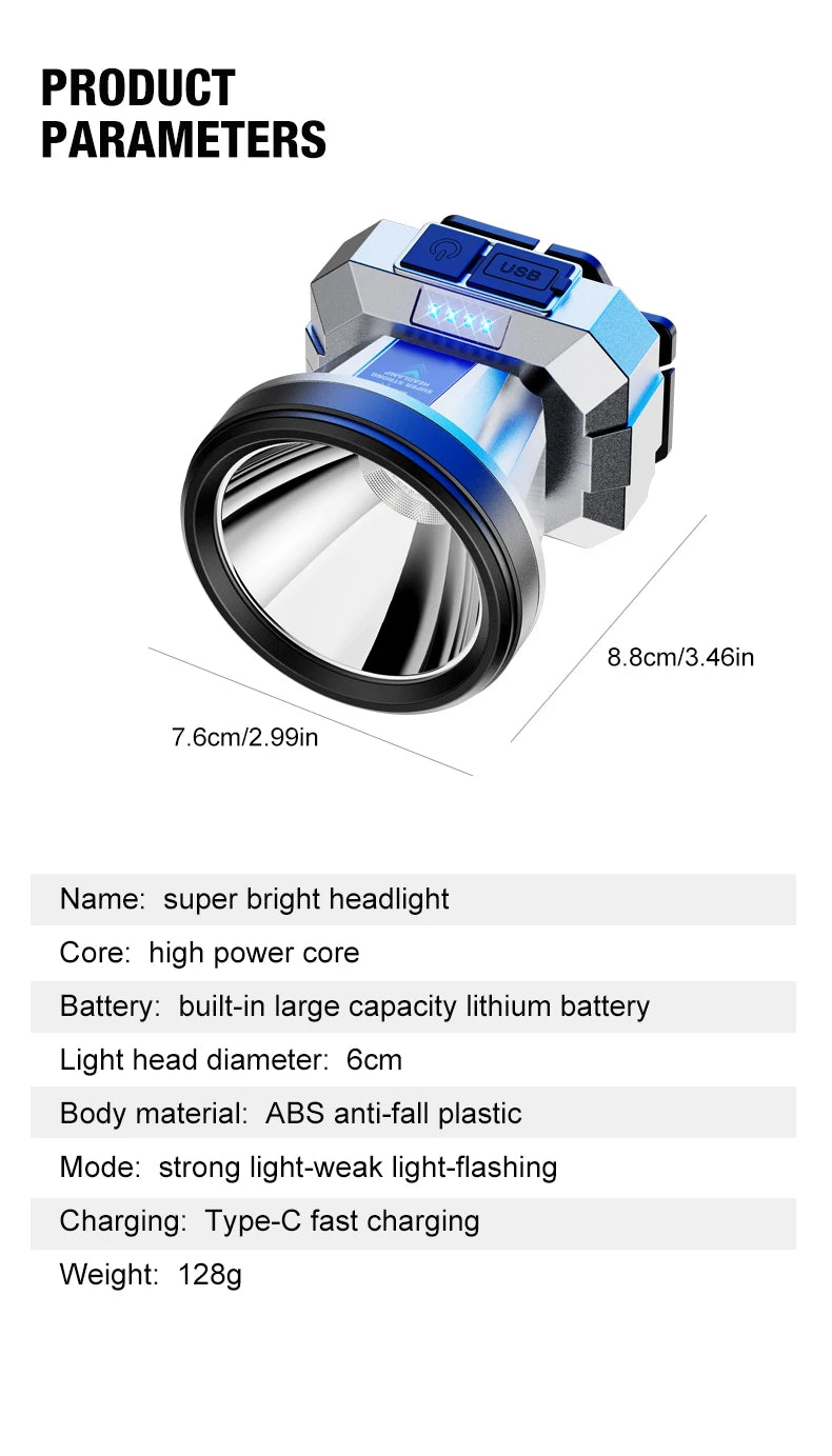 Super Bright LED Rechargeable High-power Headlights High Brightness Emergency Charging Outdoor Head Flashlight Fishing Lamp