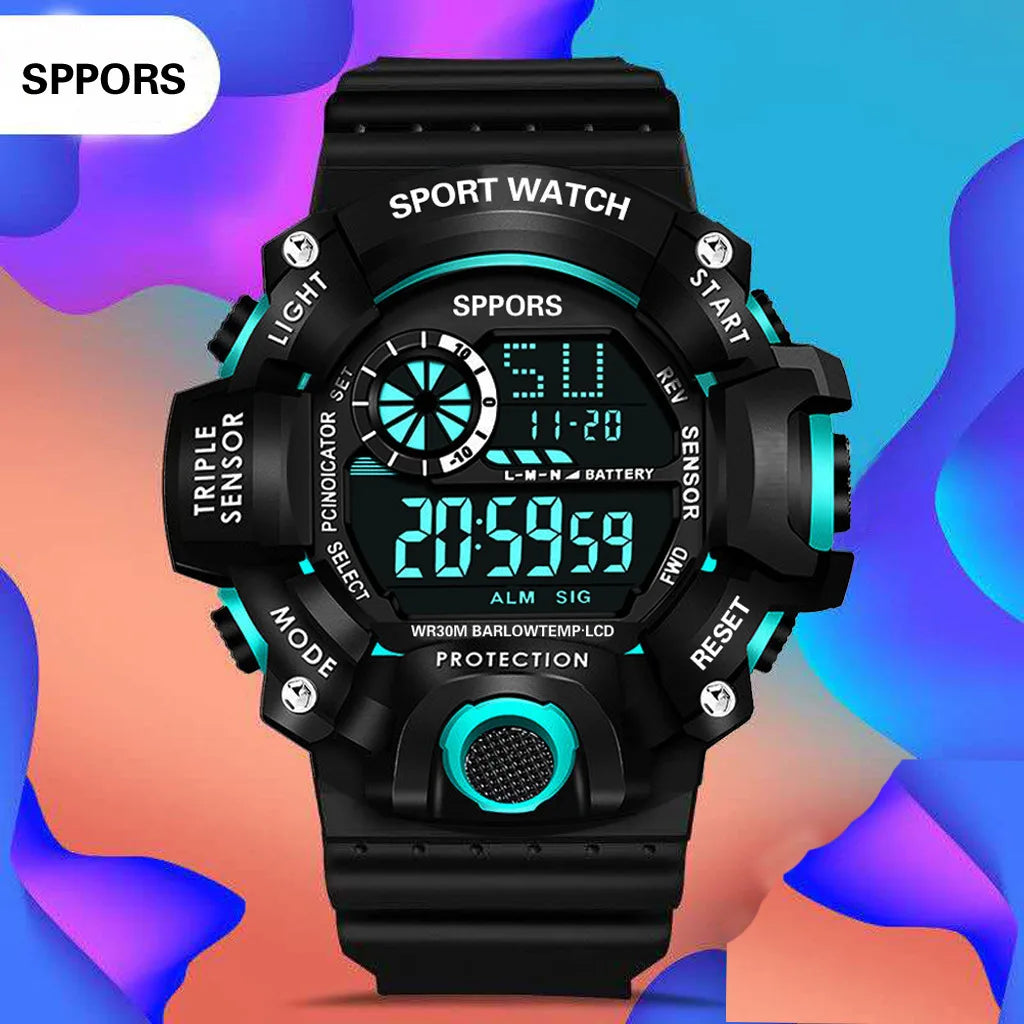 Fashion Men's Watch Sports Electronic Wristwatch Large dial Multifunctional Waterproof Luminous Alarm Kids Male's Military Watch