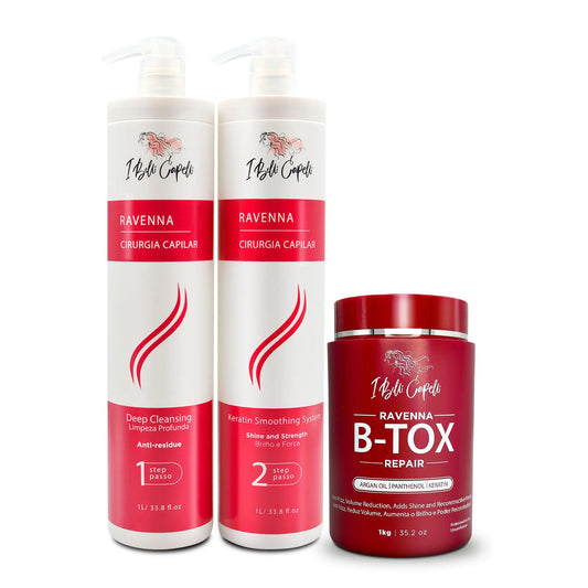 I Belli Capelli Ravenna Professional Keratin Hair B-tox -Cirugia Capilar para el Cabello Smoothing B-tox Hair Treatment Celulas Madres Para el Cabello-Straightener System 3x1L 105.8oz