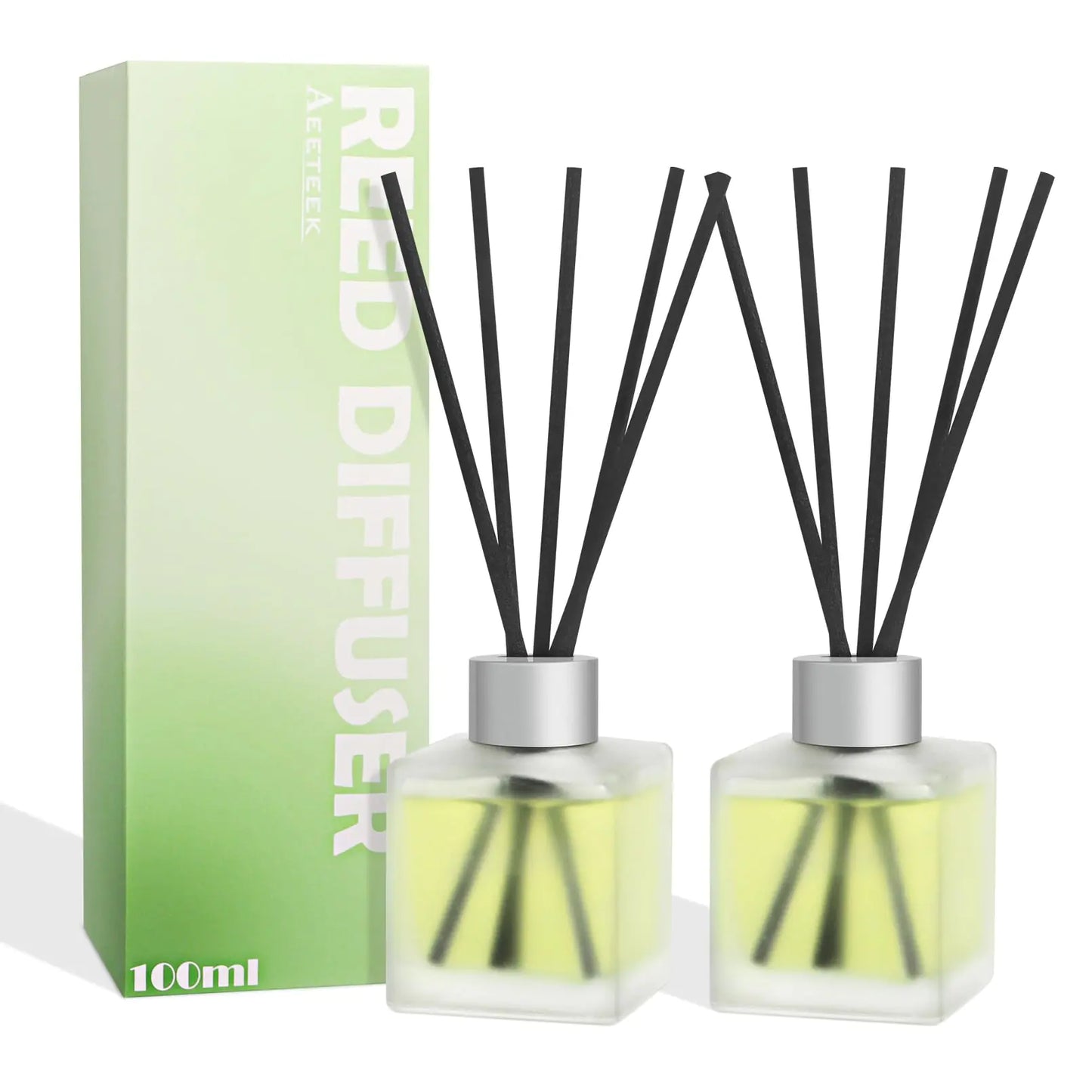 Aeeteek Reed Diffuser Clean Linen Scented Oils Air Freshener Essential Oil Set with Diffuser Sticks 3.4 oz Long Lasting Home Fragrance for Bedroom Office Shelf Bathroom Decor (2 Pack)