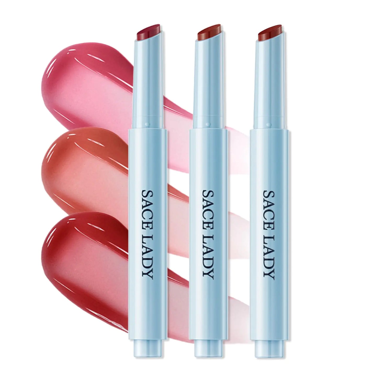 SACE LADY Watery Lipstick Click 3 Colors Moisturizing Non Sticky Lip Gloss Set Glasting Solid Lip Tint Stain with Dewy Finish (02+03+05 3pcs)